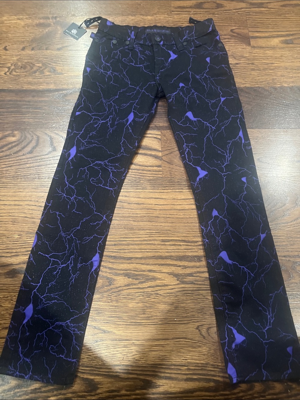 Rock & Republic Black Jeans with Purple Lightning Print